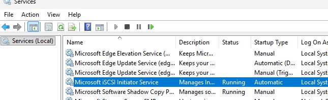 службу Microsoft iSCSI Initiator Service 