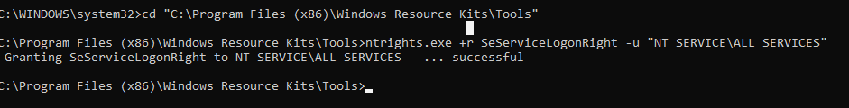 ntrights.exe дать права SeServiceLogonRight