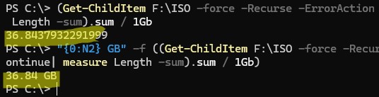 Узнать размер директории с помощью PowerShell команды