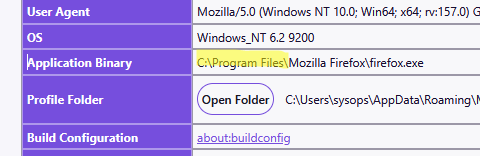 about:support тип установки Firefox - системный или пользовательский