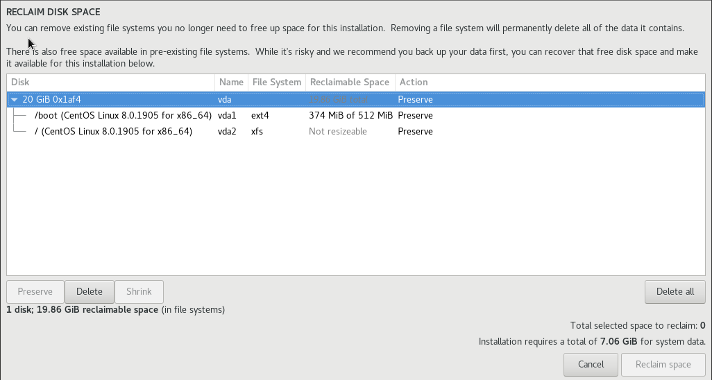 reclaim disk space