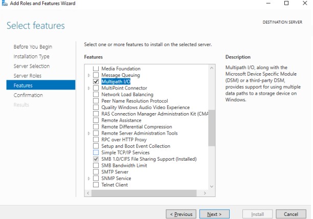 установка Multipath-IO в windows server 2016