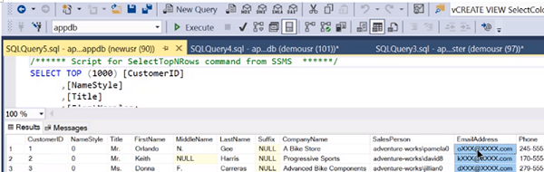 маскированные данные в таблице azure sql db