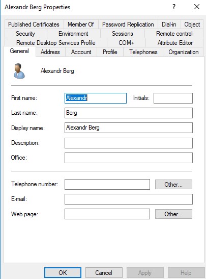 новый пользователеь в домене active directory