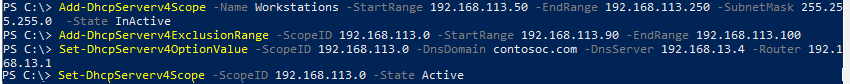 Add-DhcpServerv4Scope - создать и настроить области на DHCP сервере командами PowerShell