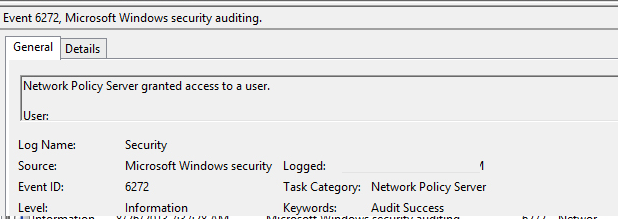 Событие NPS 6272 об успешной RADIUS-аутентификации