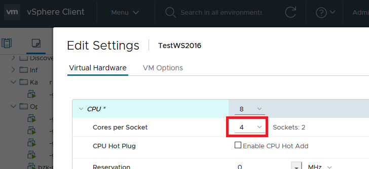 vmware - количесвто ядер на процессор в виртуальной машине