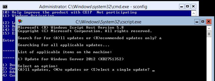 Выбор устанавливаемых обновлений windows 2012 core