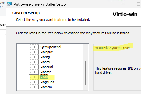 установка компонентов viofs в windows