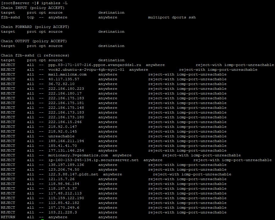 iptables - правила для блокировки конкретных IP 