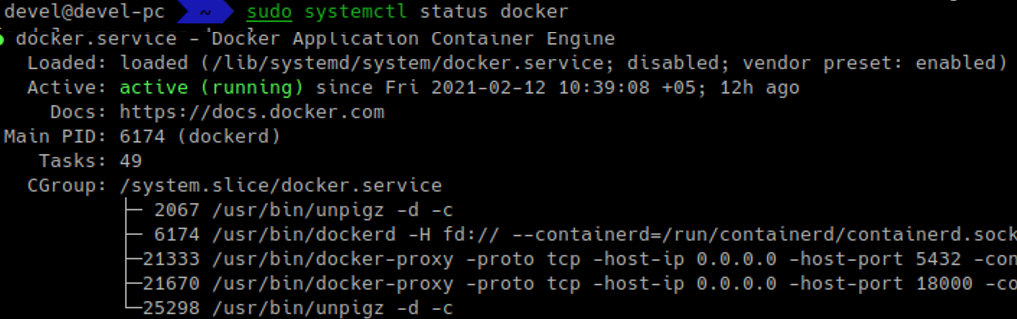 status docker active (running) 