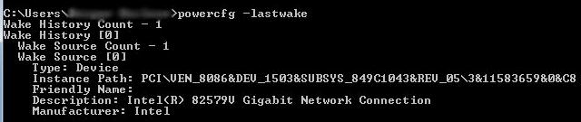 Команда powercfg –lastwake - позволяет понять кто именно разбудил Windows