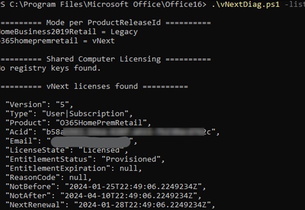 vnextdiag.ps1 powershell скрипт проверки лицензии и подписки