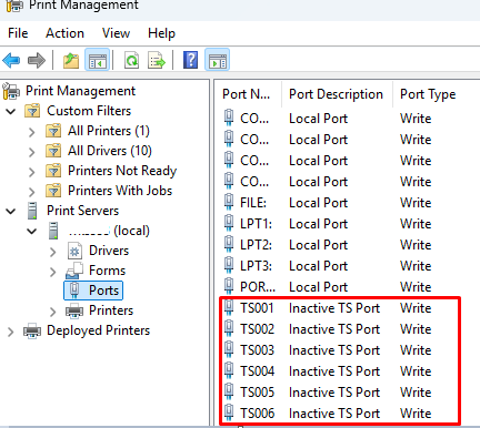 TS001: Inactive TS Port - неактивные порты печати для проброшенных принтеров на RDS