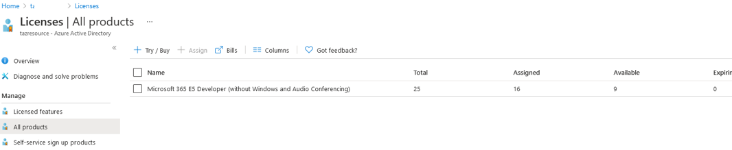 azure портал информация о лицензиях