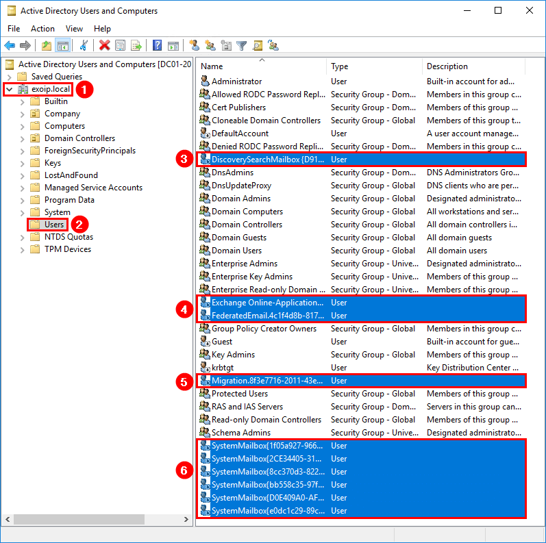 Удаление системных учетных записей Exchange из Active Directory