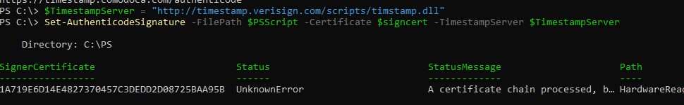 Подписать код PowerShell скрипта Set-AuthenticodeSignature