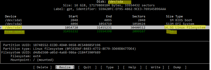 cfdisk - увеличить размер раздела ubuntu