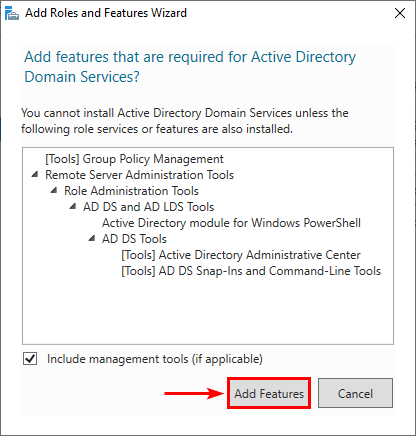 Добавление компонентов Active Directory Domain Services