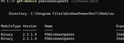 Get-Module pswindowsupdate -ListAvailable - вывести версии модулей