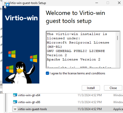 Установить гостевой агент qemu в Windows virtio-win-guest-tools