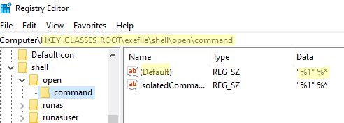 HKEY_CLASSES_ROOT\exefile\shell\open\command