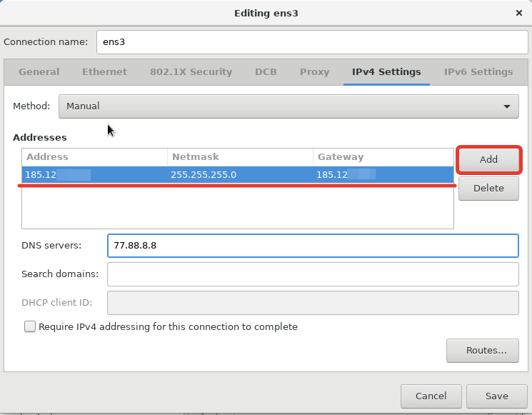 задать статический ip адрес при установке centos 8