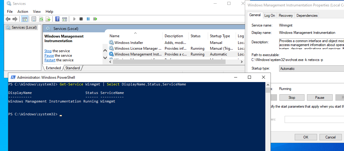 служба Windows Management Instrumentation (Winmgmt) работает