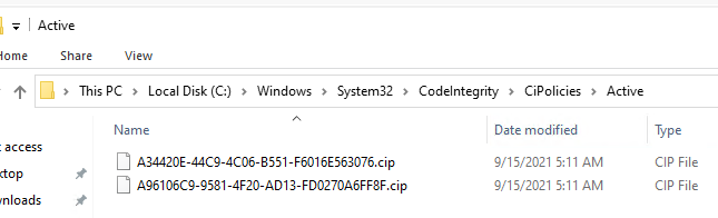 несколько активных политик WDAC CodeIntegrity\CIPolicies\Active