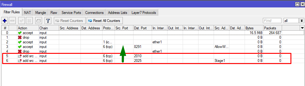 Порядок правил Port Knocking в MikroTik Firewall