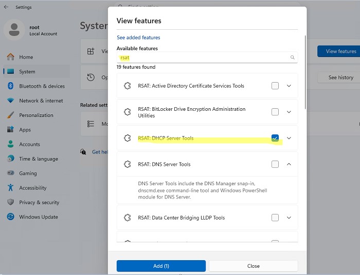 установка RSAT в windows 11 через optional features