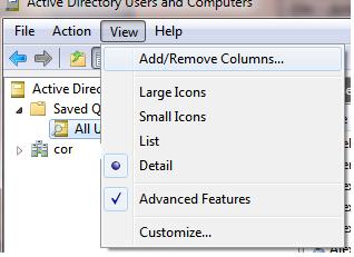 Консоль aduc Add/Remove Columns