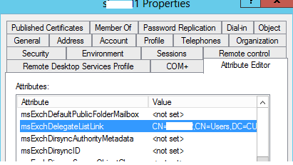атрибуты msExchDelegateListLink и msExchDelegateListBL 