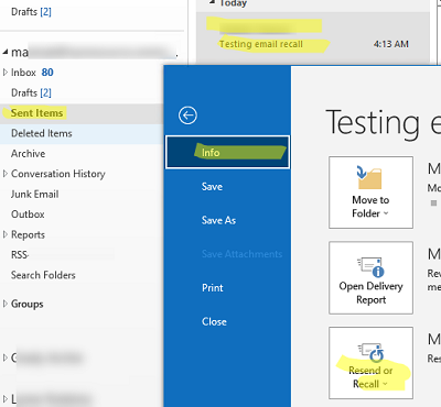 отозвать отправленное письмо в Outlook