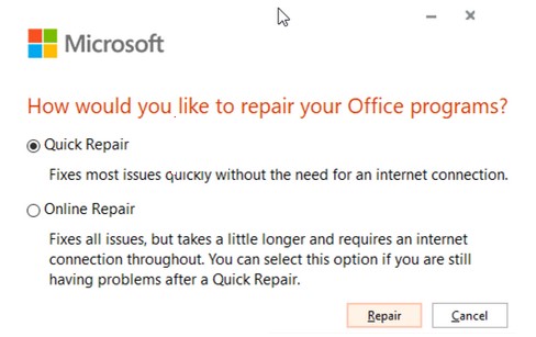 office365 мастер Quick Repair