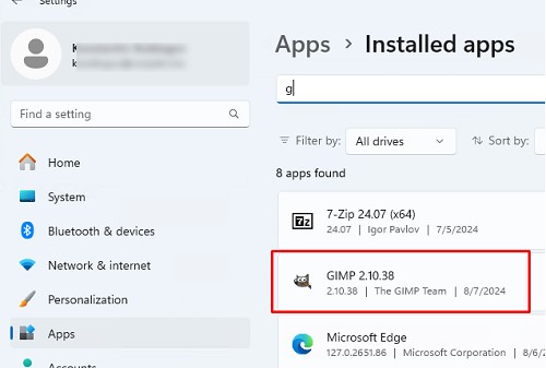Список установленных порграмм в панели в новой Параметры Windows