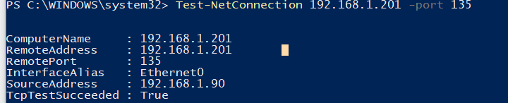 Test-NetConnection powershell проверка TCP порт 135 службы RPC Endpoint Mapper