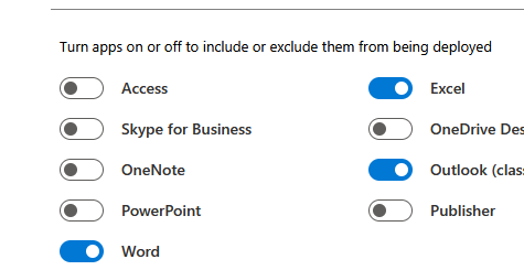 Выбрать приложения Office 2024, которые нужно установить: word, excel