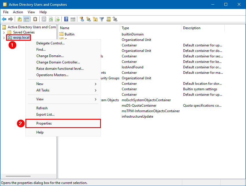 Свойства домена Active Directory