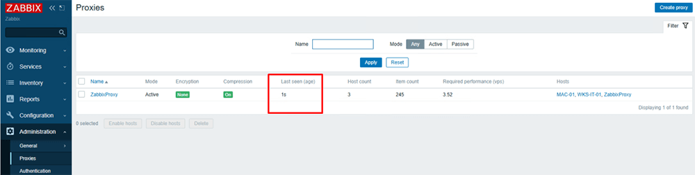 Zabbix Proxy успешно подключён к серверу после переноса