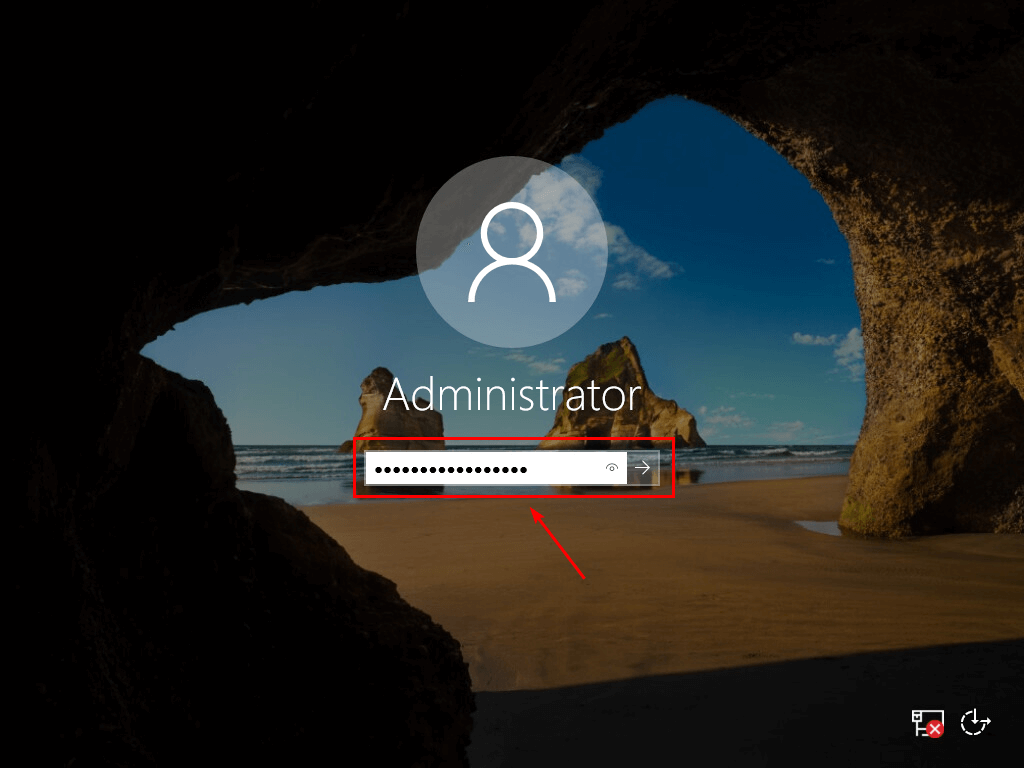 Вход под учетной записью Administrator в Windows Server