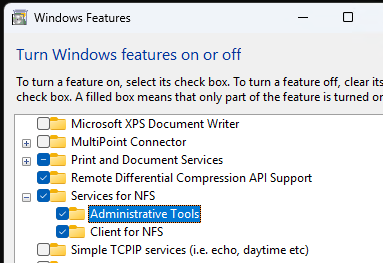 Установка Client for NFS в Windows 11