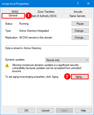 Открытие настроек Aging для DNS-зоны