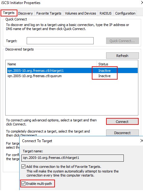 включить поддержку mpio для iscsi LUN в Windows Server