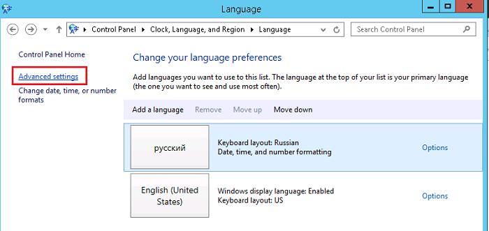 Языковые настройки Windows 8