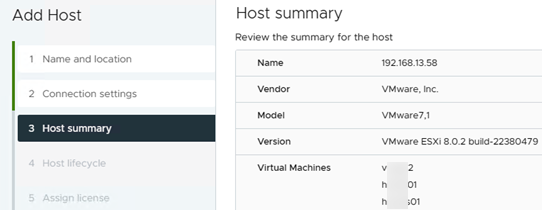 ESXi host summary