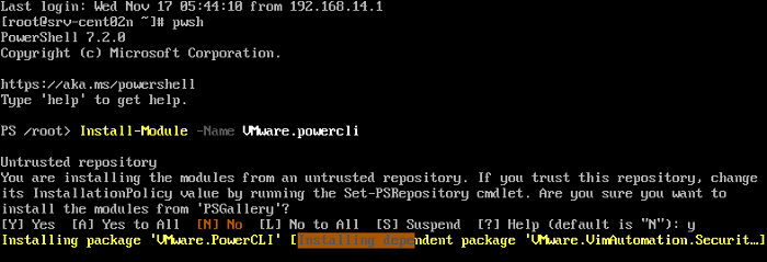 установка модуля vmware powercli в linux