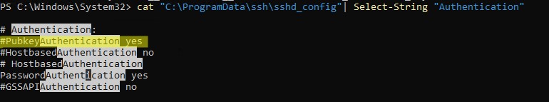 включить ssh аутентфикацию по ключам в windows