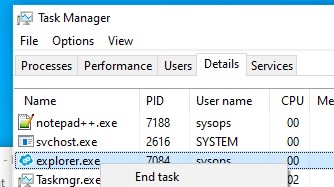 Завершить процесс explorer.exe в Task Manager