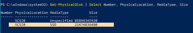 команда powershell для определения ssd диск по mediatype